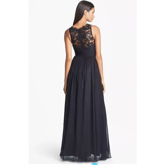 Aidan Mattox Black Illusion Neckline Lace & Silk Chiffon Gown Sz 6 Party Formal - Picture 4 of 16